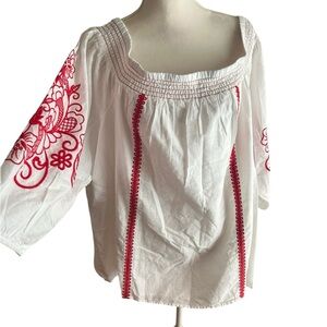 Lane Bryant bohemian White and Red Embroidered Women's Top blouse Size 2X